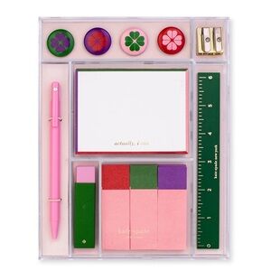Kate Spade New York Colorblock Tackle Box Desk Set with Pen, Notes, Magnets etc.